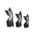 Set of Wooden Gray Cute Cat Decoration Figurine Music Frog Co