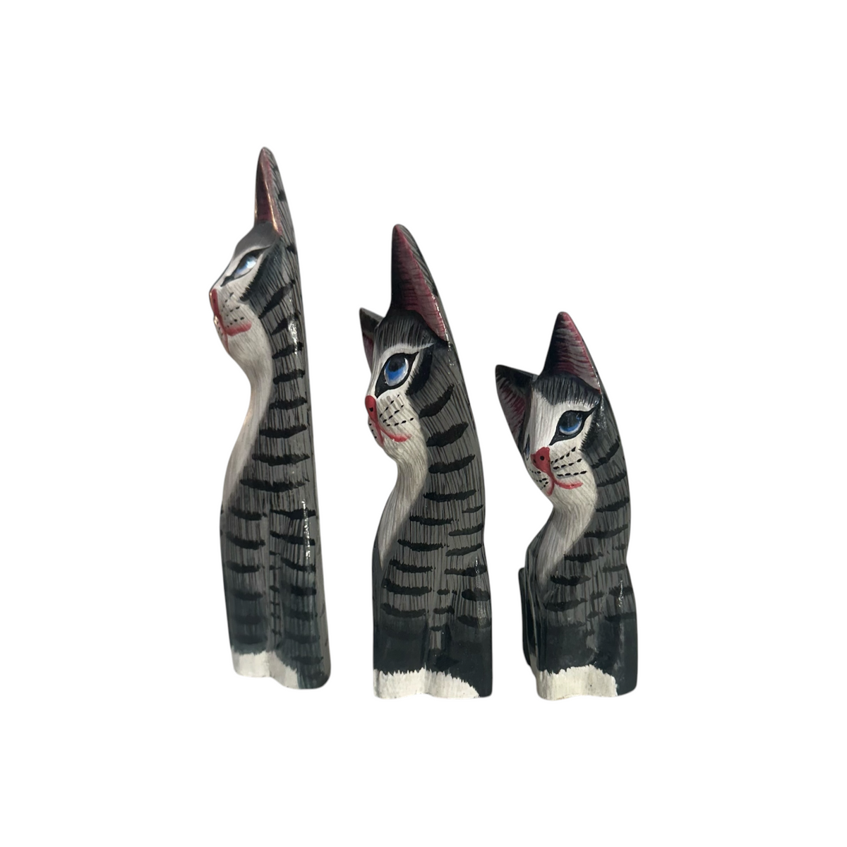 Set of Wooden Gray Cute Cat Decoration Figurine Music Frog Co