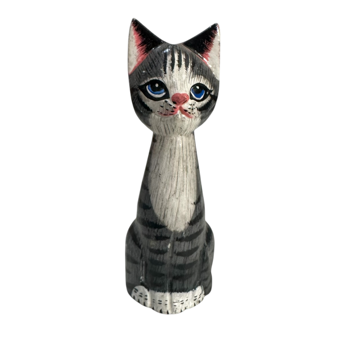 Wooden Gray Cute Sitting Cat Decoration Figurine Music Frog Co