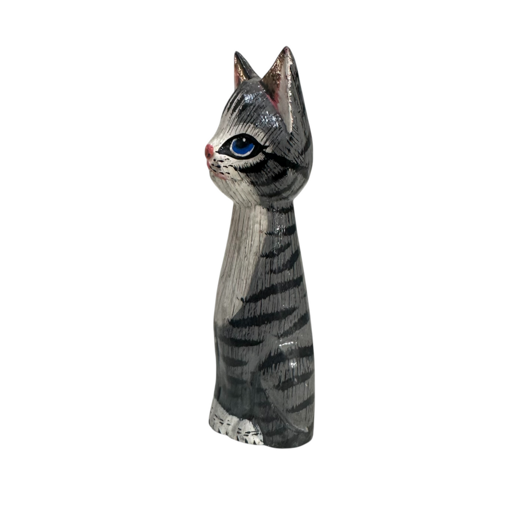 Wooden Gray Cute Sitting Cat Decoration Figurine Music Frog Co