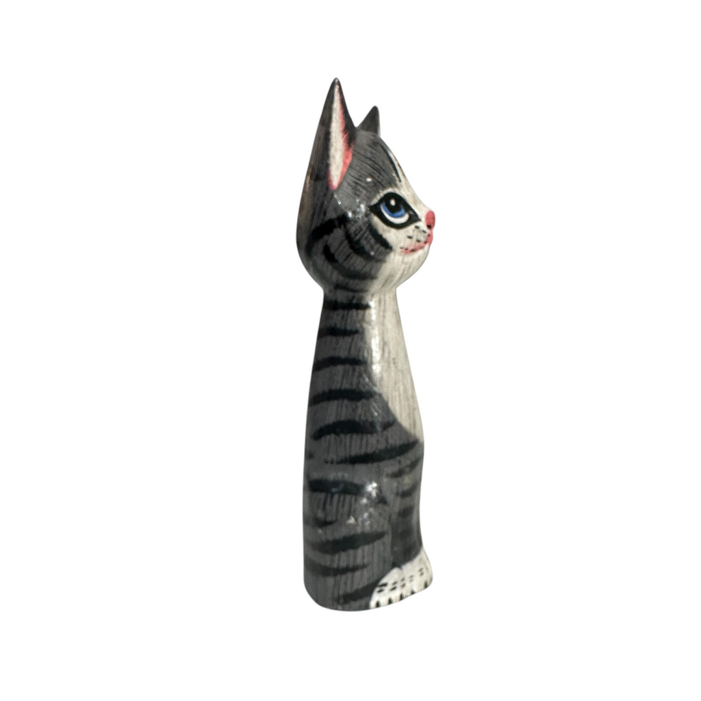 Wooden Gray Cute Sitting Cat Decoration Figurine Music Frog Co