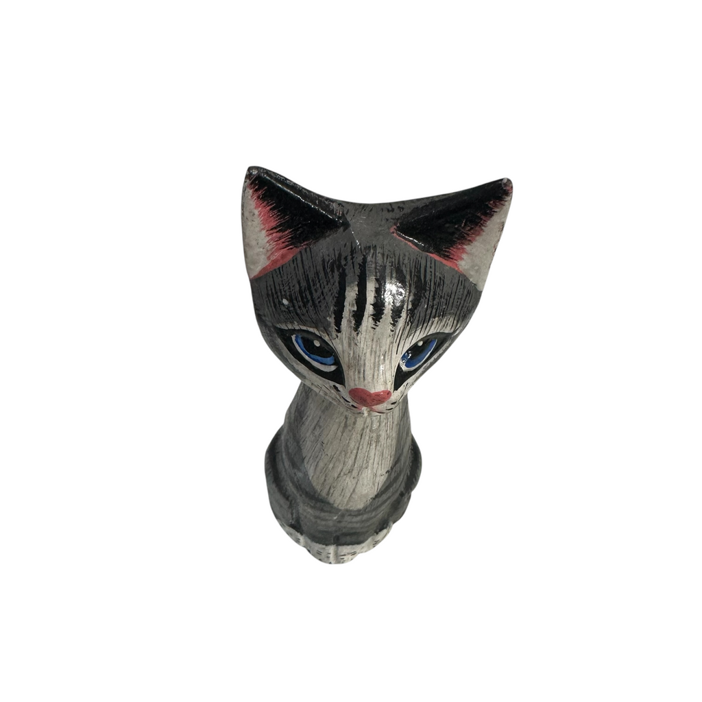 Wooden Gray Cute Sitting Cat Decoration Figurine Music Frog Co
