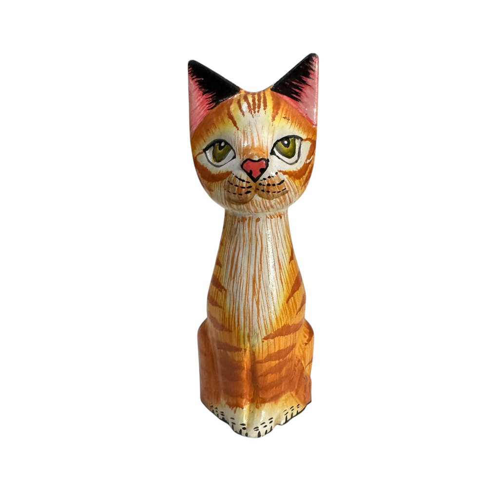 Wooden Orange Cute Sitting Cat Decoration Figurine Music Frog Co