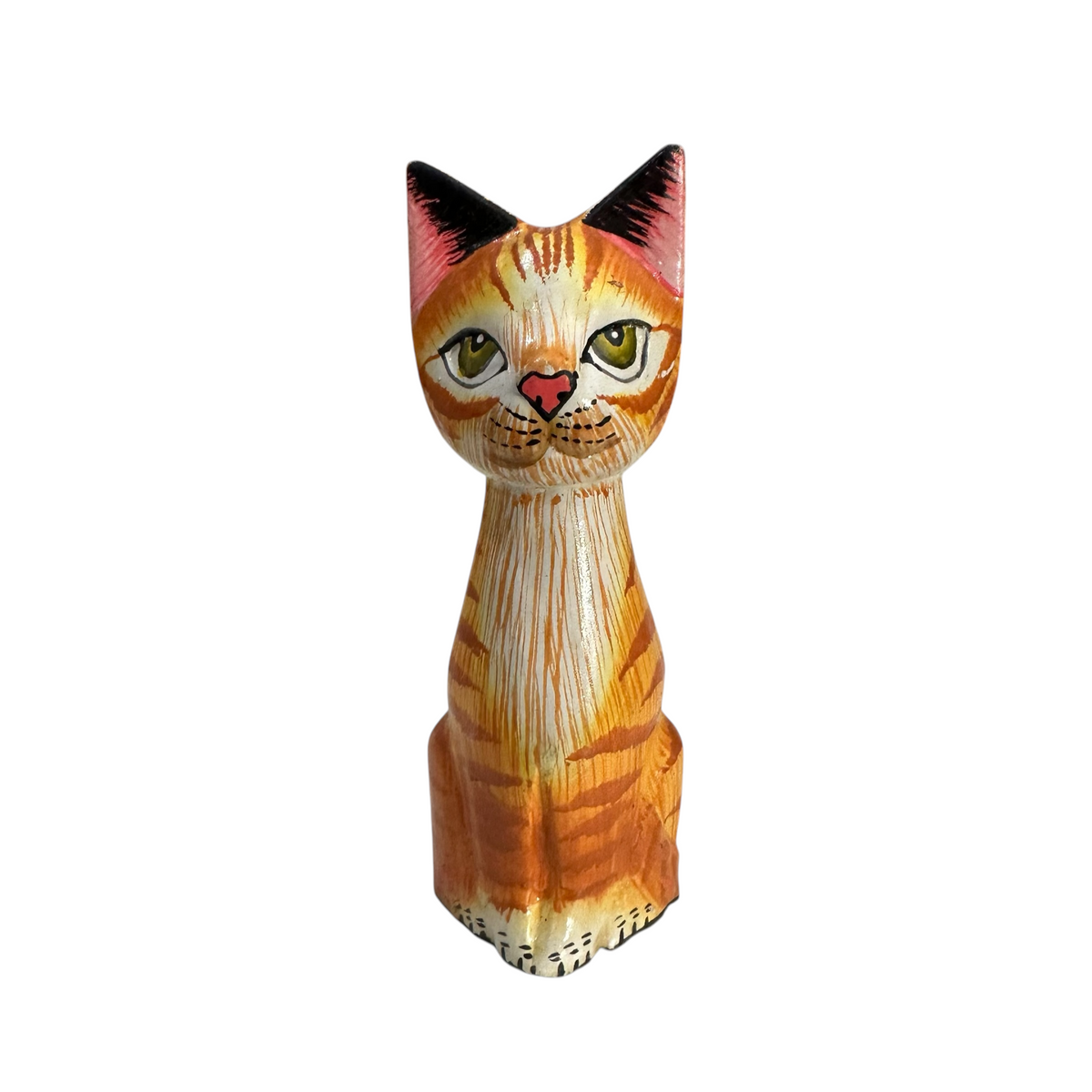 Wooden Orange Cute Sitting Cat Decoration Figurine Music Frog Co