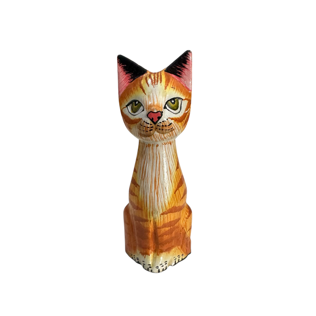 Wooden Orange Cute Sitting Cat Decoration Figurine Music Frog Co