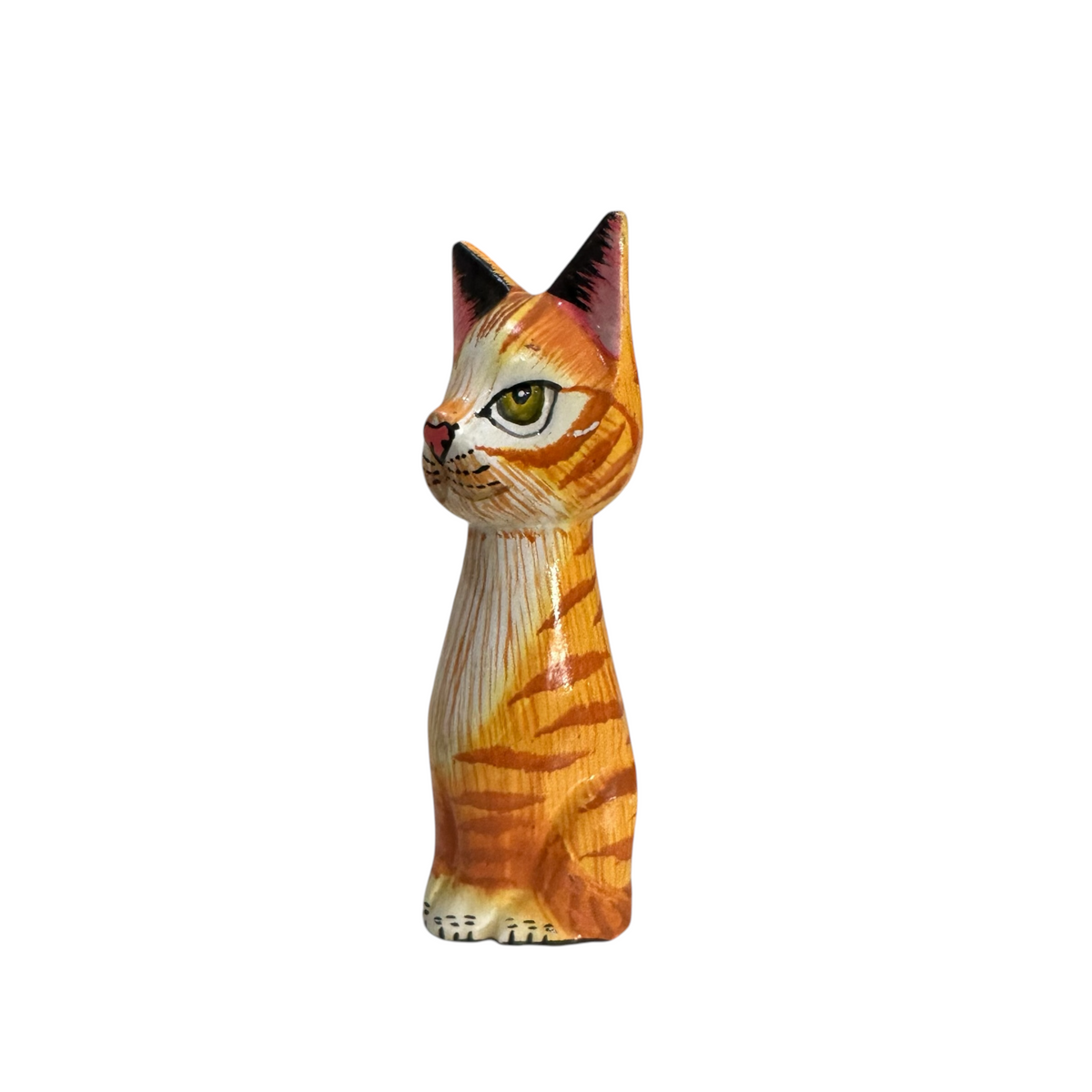 Wooden Orange Cute Sitting Cat Decoration Figurine Music Frog Co