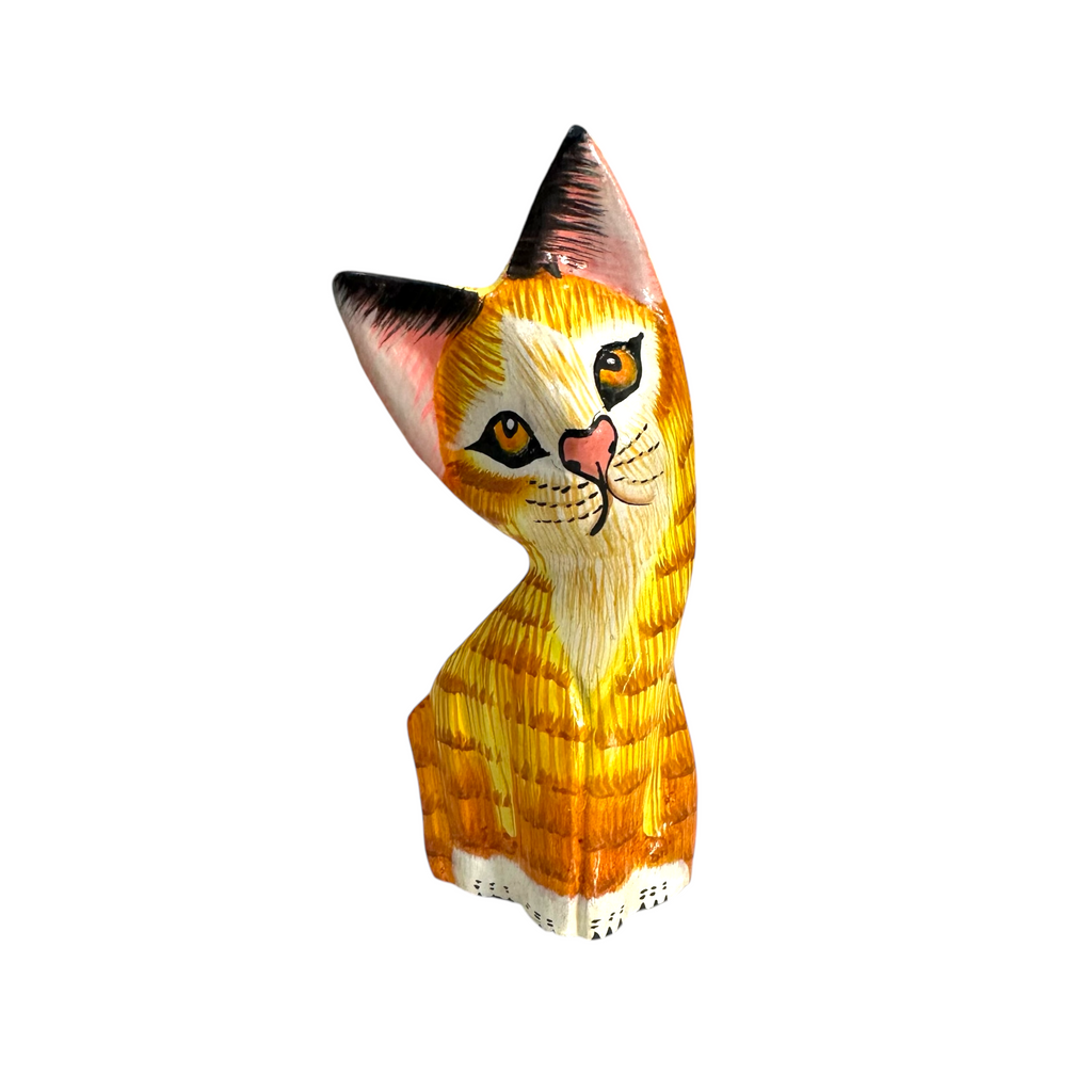 Wooden Yellow Curious  Cat Decoration Figurine Music Frog Co