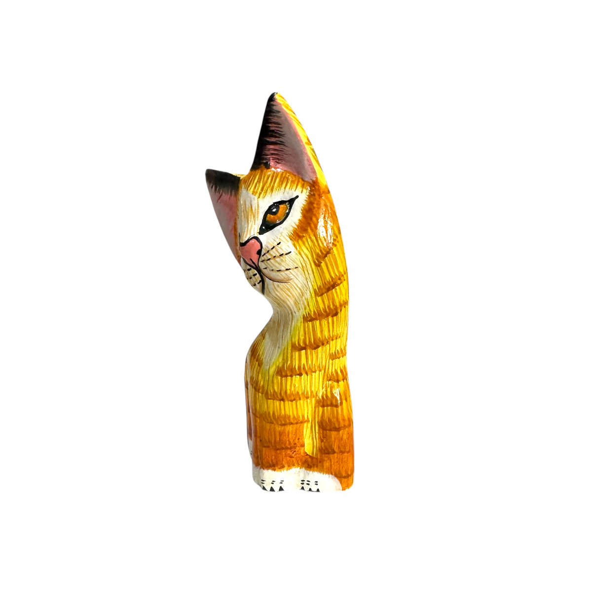 Wooden Yellow Curious  Cat Decoration Figurine Music Frog Co