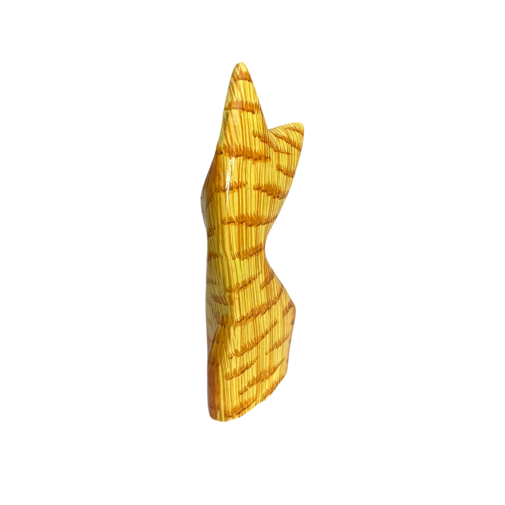 Wooden Yellow Curious  Cat Decoration Figurine Music Frog Co