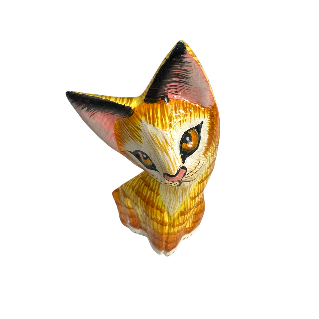 Wooden Yellow Curious  Cat Decoration Figurine Music Frog Co