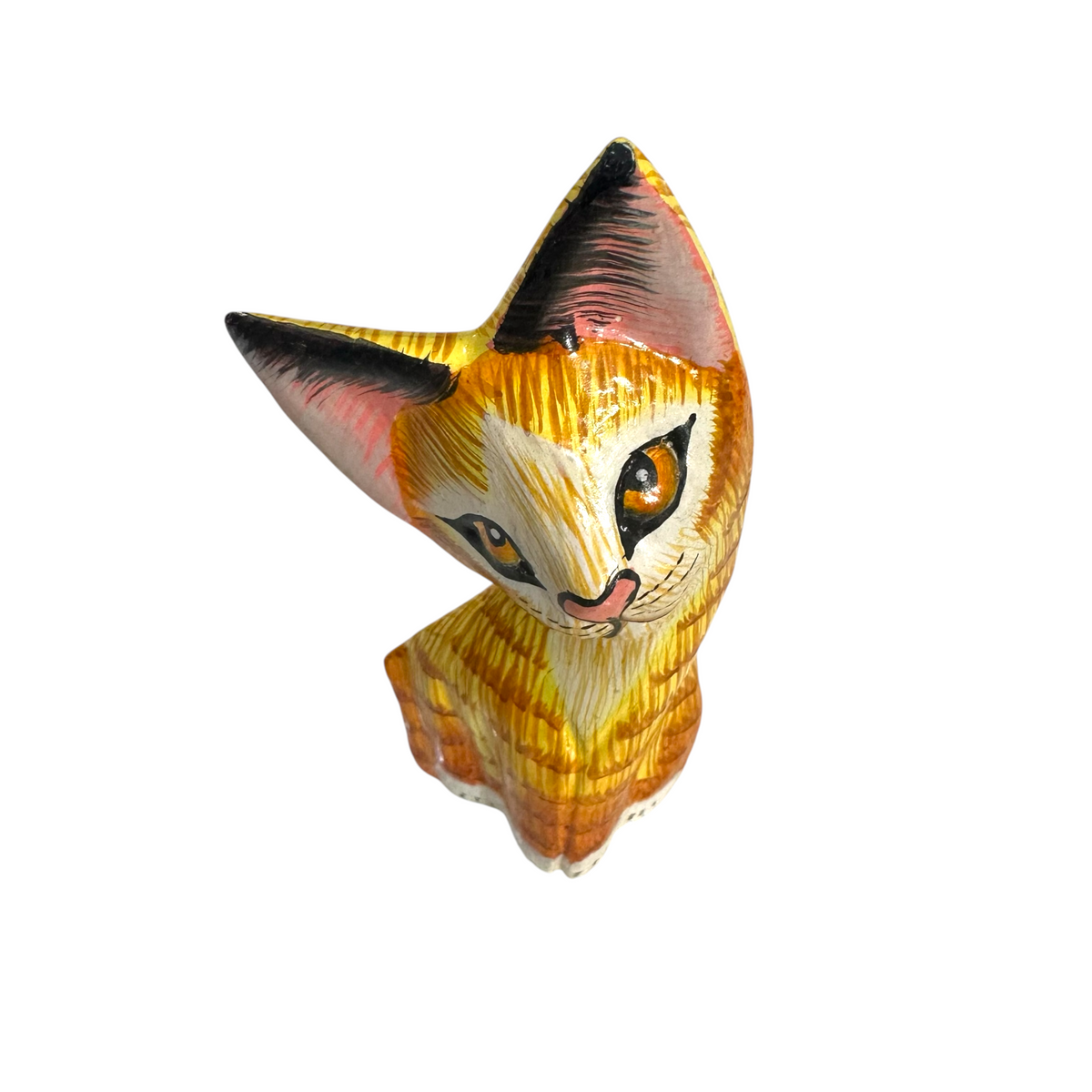 Wooden Yellow Curious  Cat Decoration Figurine Music Frog Co