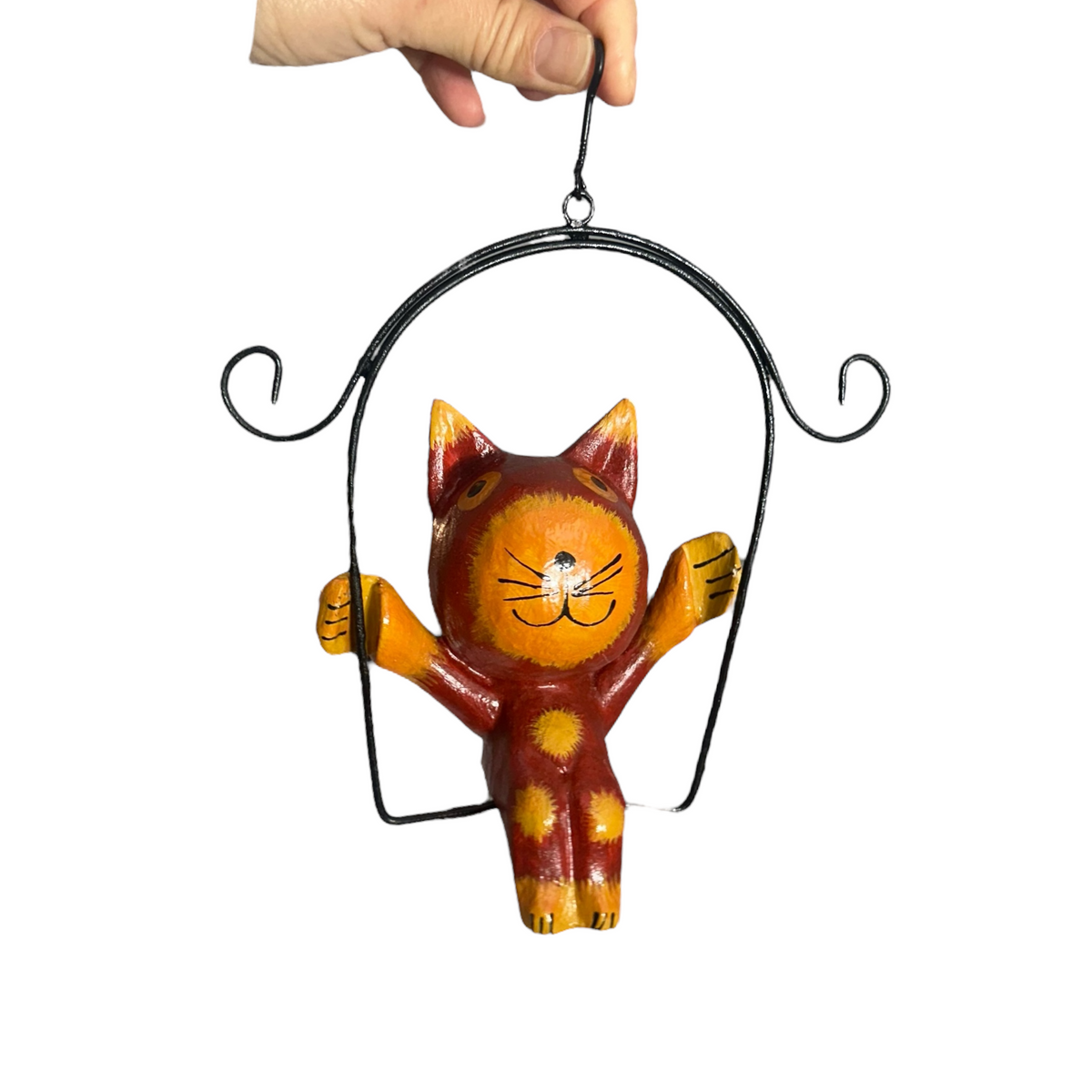 Wooden Cat on a swing (Red) Music Frog Co