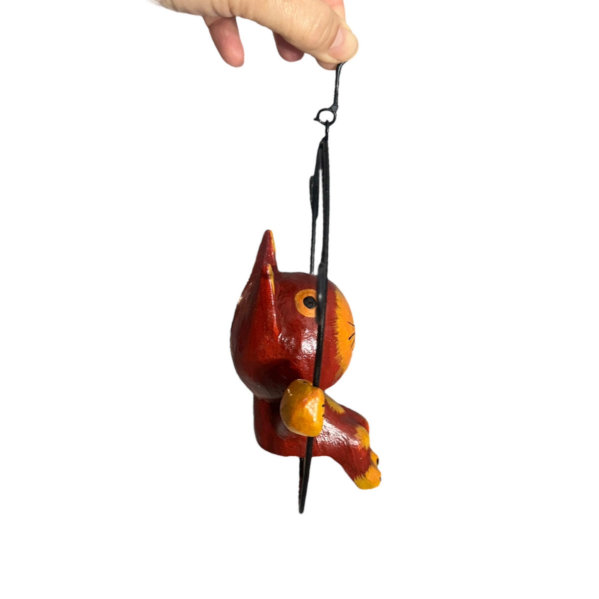 Wooden Cat on a swing (Red) Music Frog Co