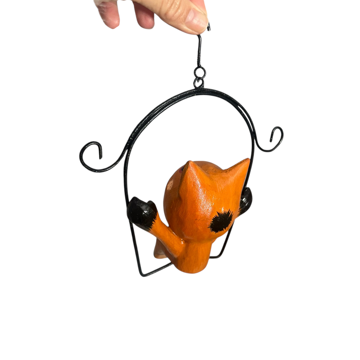 Wooden Cat on a swing (Orange) Music Frog Co