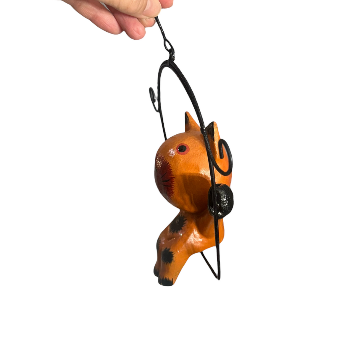 Wooden Cat on a swing (Orange) Music Frog Co