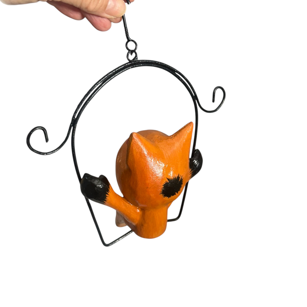 Wooden Cat on a swing (Orange) Music Frog Co