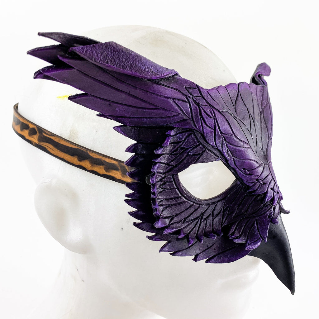 Layered Horned Owl Handmade Genuine Leather Mask in Purple Rockwell Masks