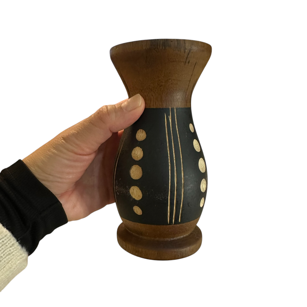 Handcrafted Mango Wood Vase dots style Music Frog Co