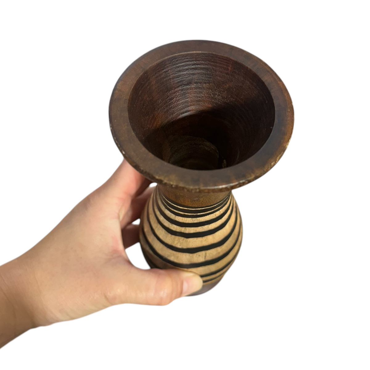 Tall Handcrafted Mango Wood Vase Tribal Pattern Music Frog Co