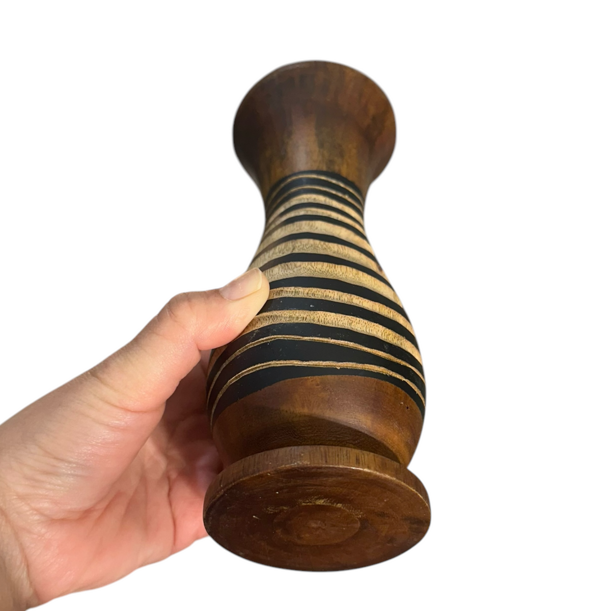 Tall Handcrafted Mango Wood Vase Tribal Pattern Music Frog Co