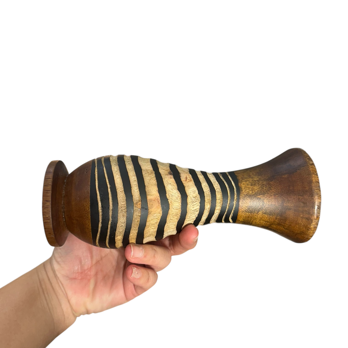Tall Handcrafted Mango Wood Vase Tribal Pattern Music Frog Co