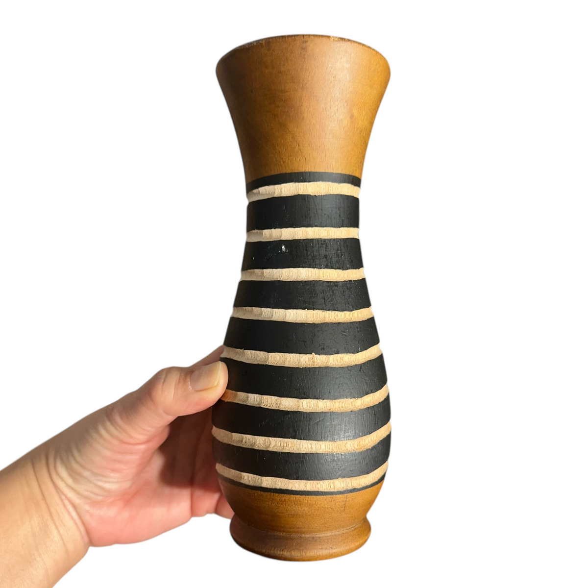 Tall Handcrafted Mango Wood Vase Bee Pattern Music Frog Co