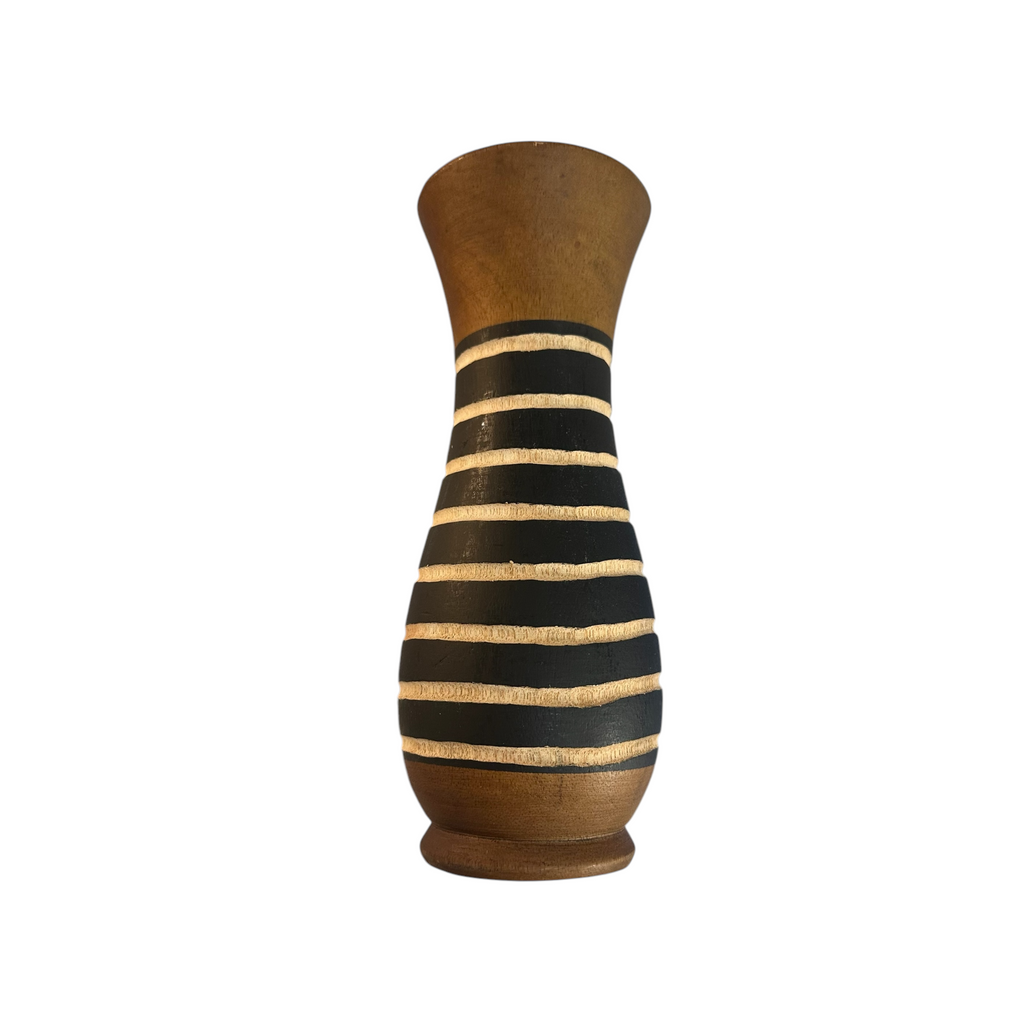 Tall Handcrafted Mango Wood Vase Bee Pattern Music Frog Co