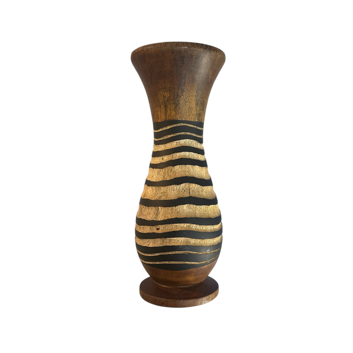 Tall Handcrafted Mango Wood Vase Tribal Pattern Music Frog Co