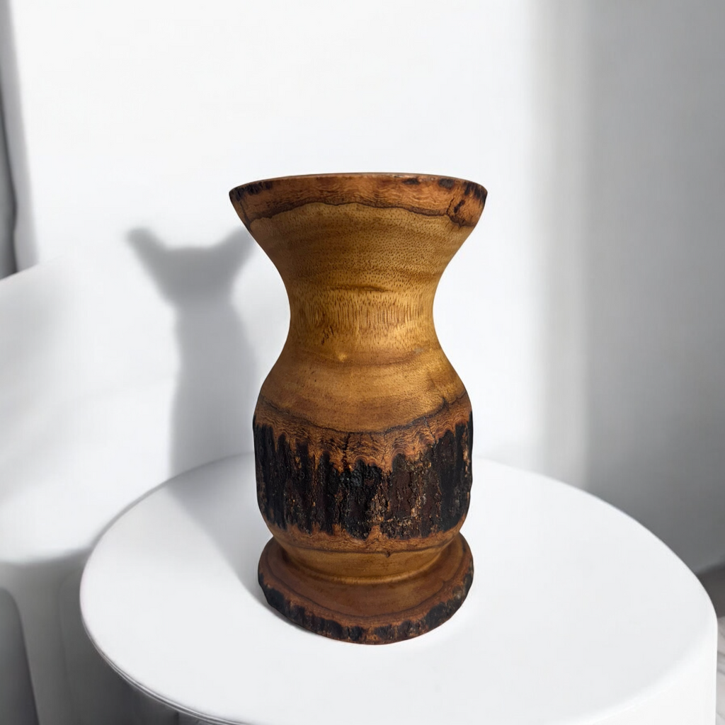 Natural Wood Bark Texture Handcrafted Mango Wood Vase Music Frog Co