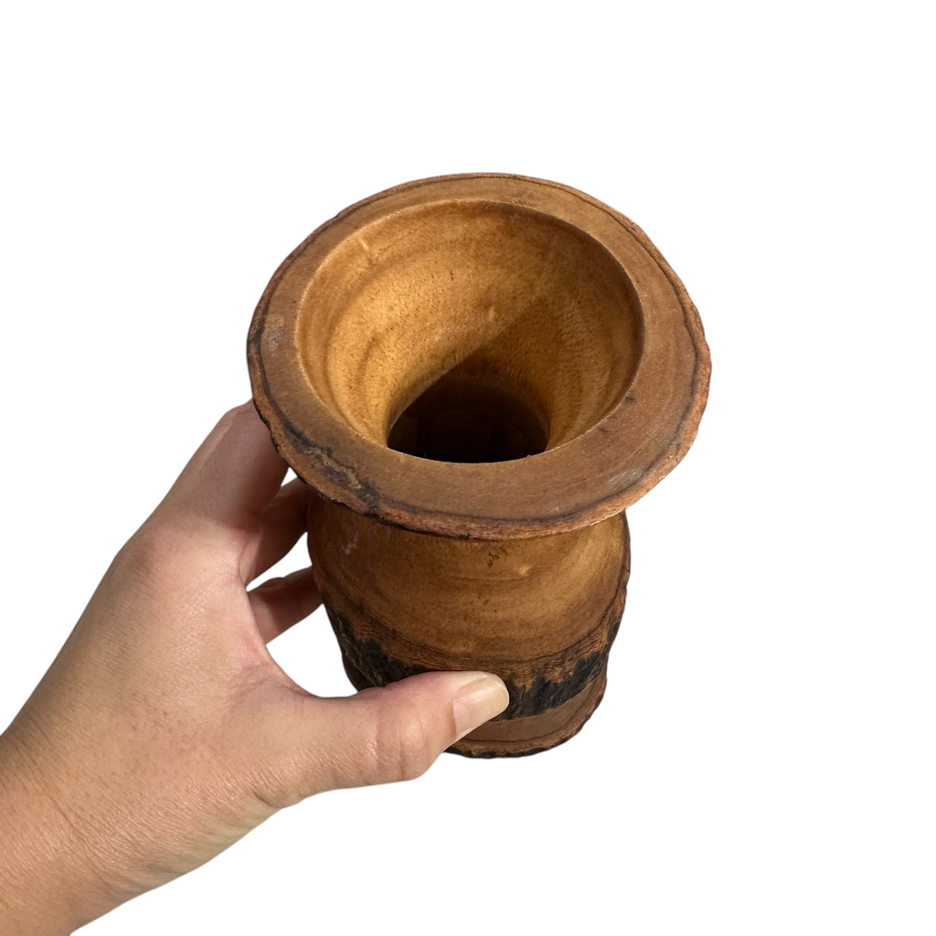 Natural Wood Bark Texture Handcrafted Mango Wood Vase Music Frog Co