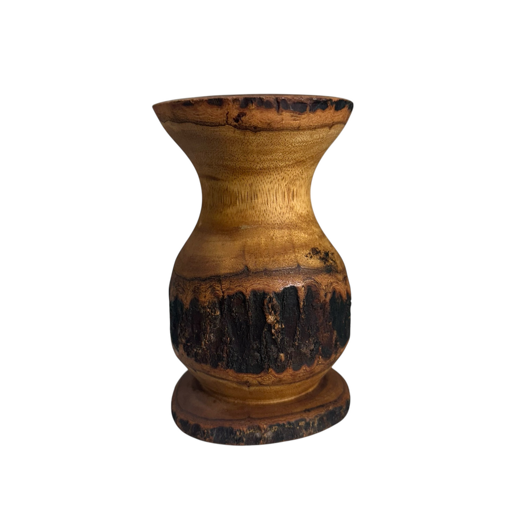 Natural Wood Bark Texture Handcrafted Mango Wood Vase Music Frog Co