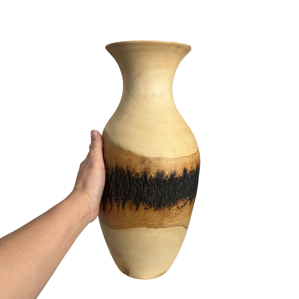 large-natural-wood-bark-texture-handcrafted-mango-wood-vase-decoration Music Frog Co