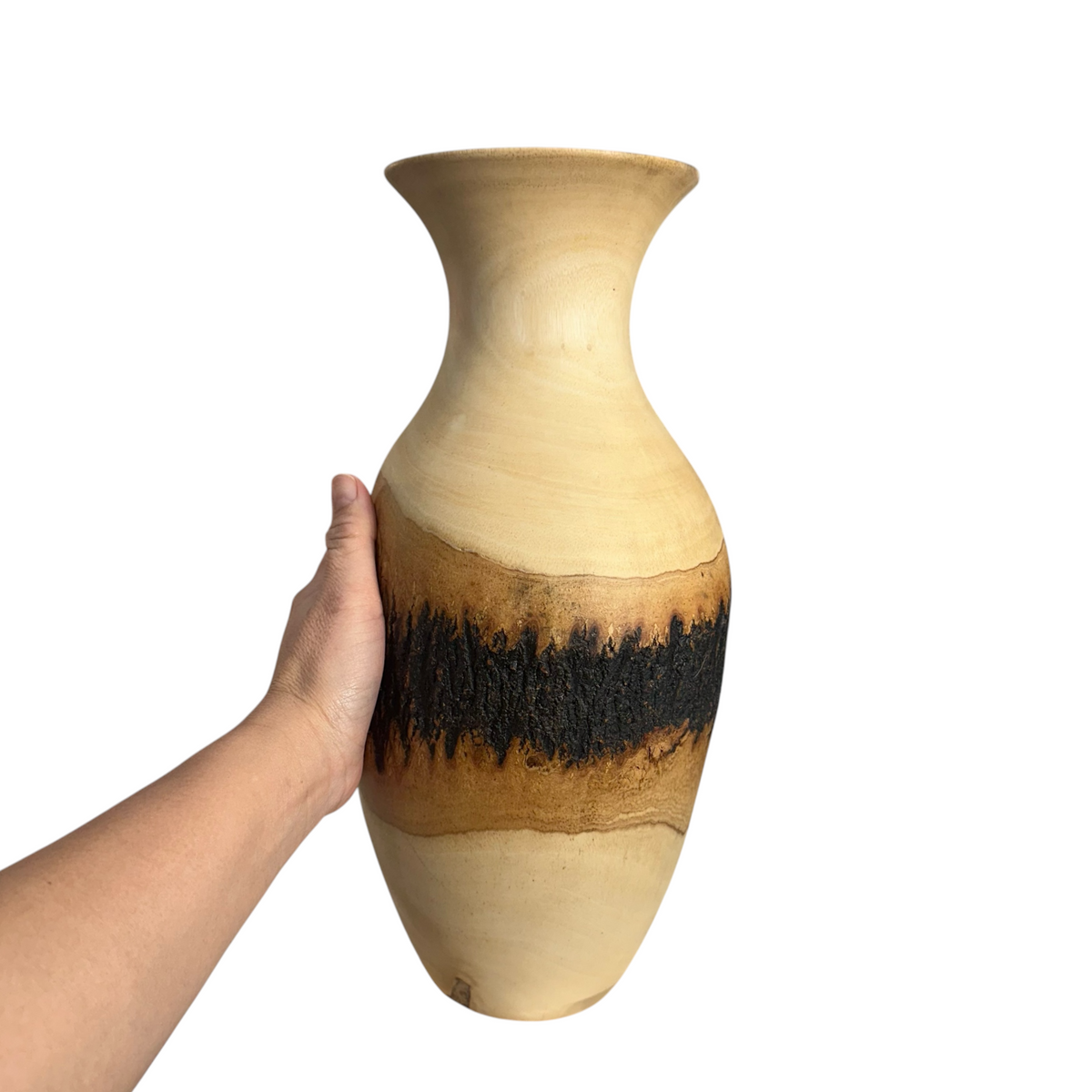 large-natural-wood-bark-texture-handcrafted-mango-wood-vase-decoration Music Frog Co