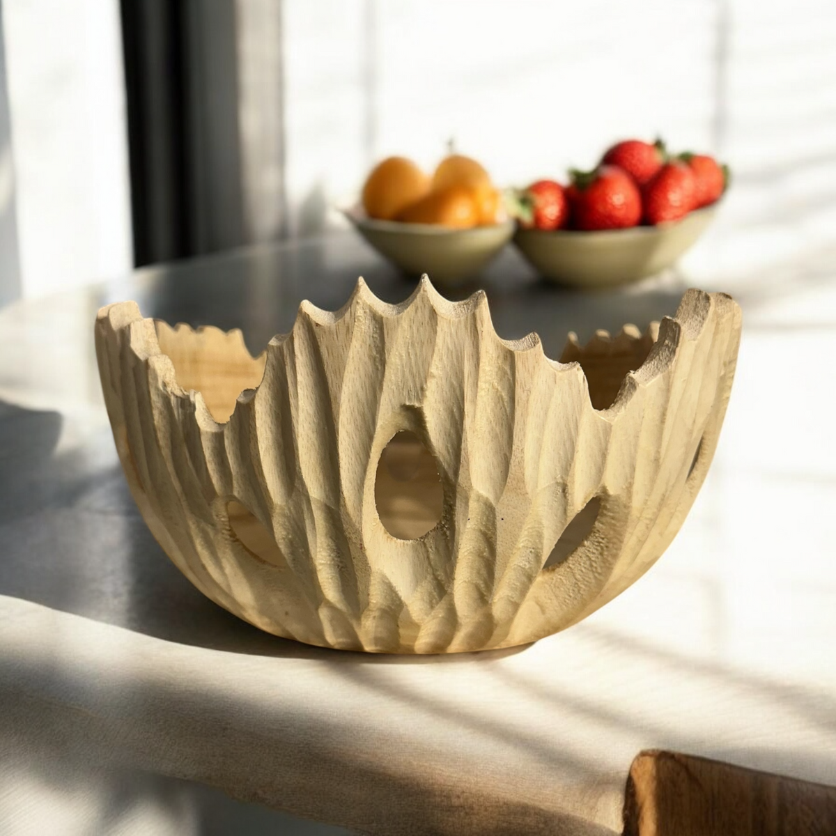 Handcrafted Wooden Carved Fruit Bowl Music Frog Co