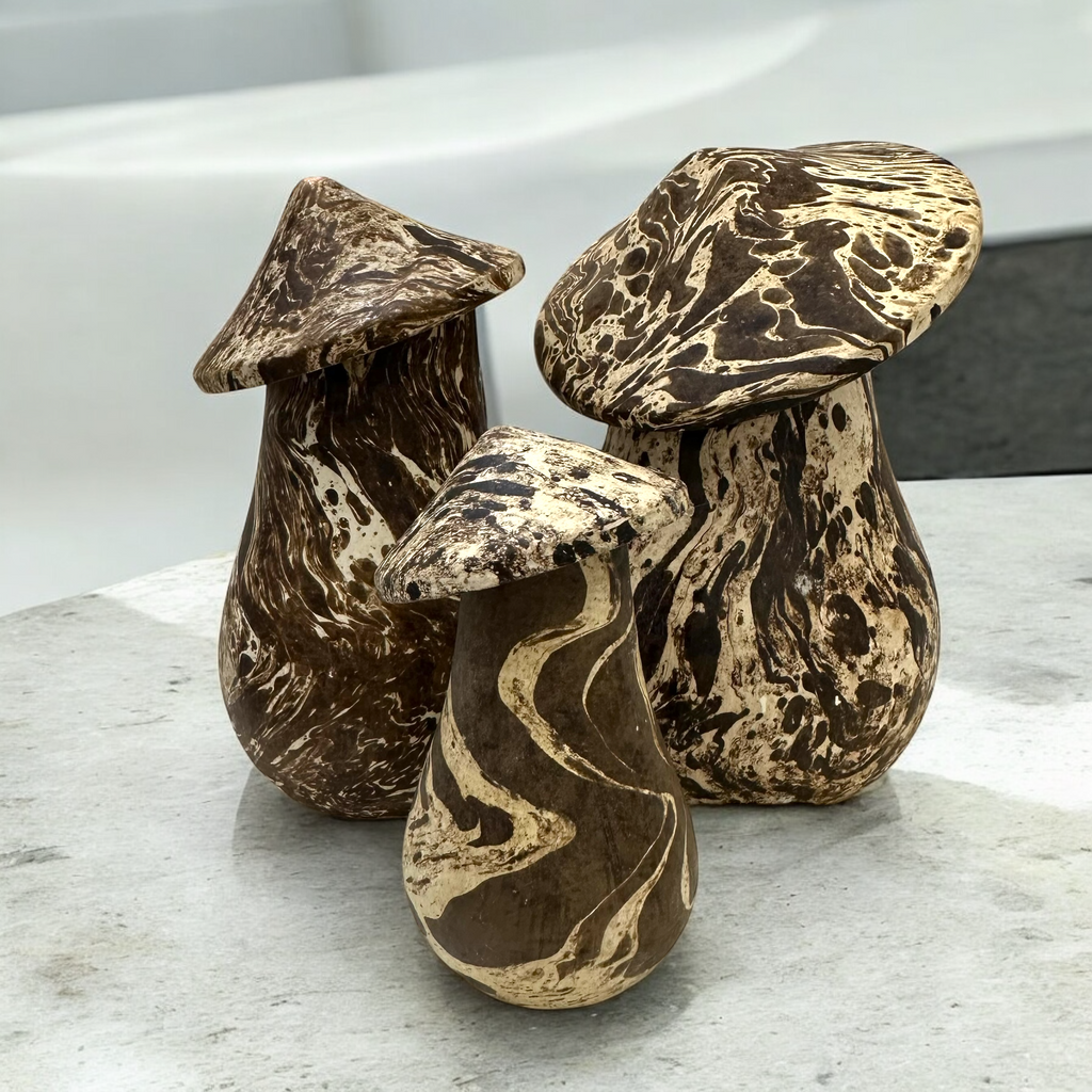 Mystic Grove Hand-Carved Wooden Mushroom Decor Set Music Frog Co