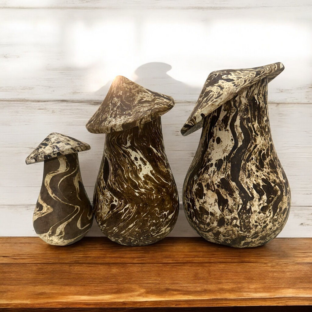 Mystic Grove Hand-Carved Wooden Mushroom Decor Set Music Frog Co