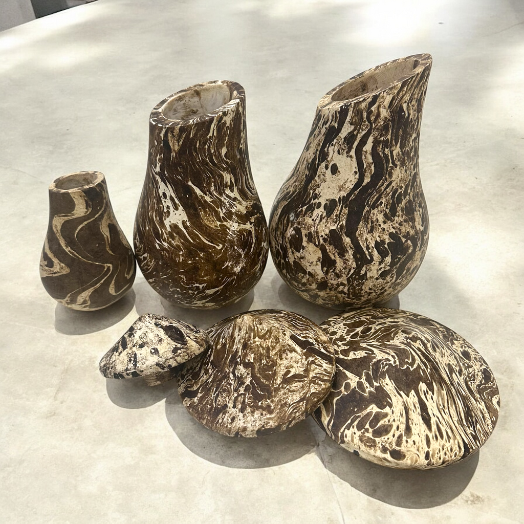 Mystic Grove Hand-Carved Wooden Mushroom Decor Set Music Frog Co