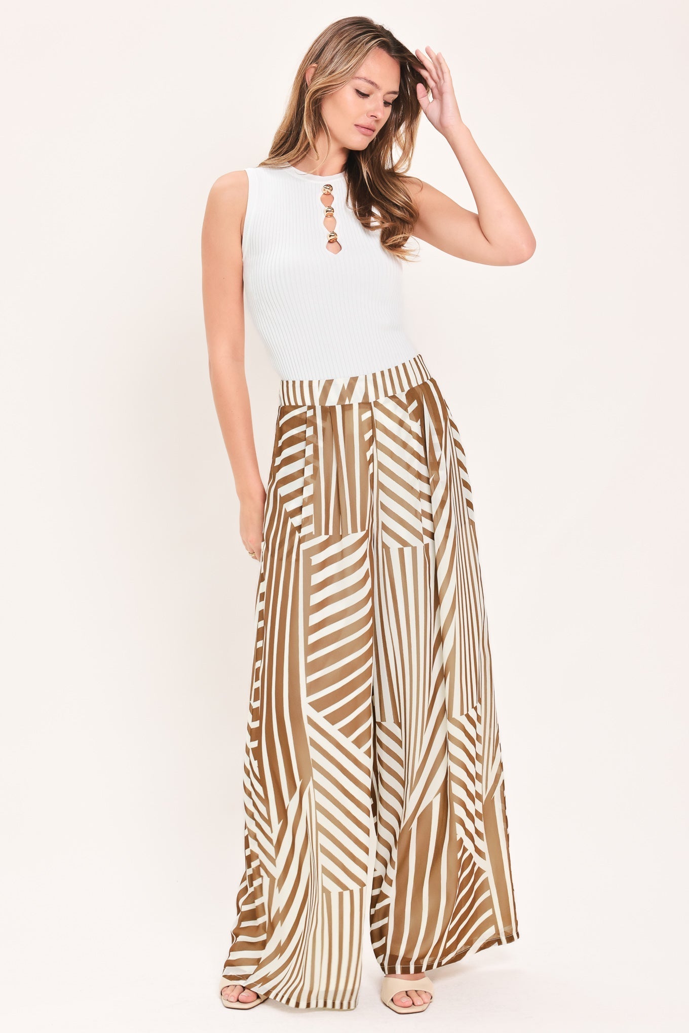 LATTE RIBBON RHAPSODY WOVEN WIDE LEG PANTS Flying Tomato
