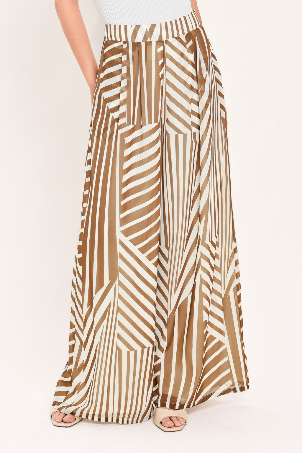 LATTE RIBBON RHAPSODY WOVEN WIDE LEG PANTS Flying Tomato