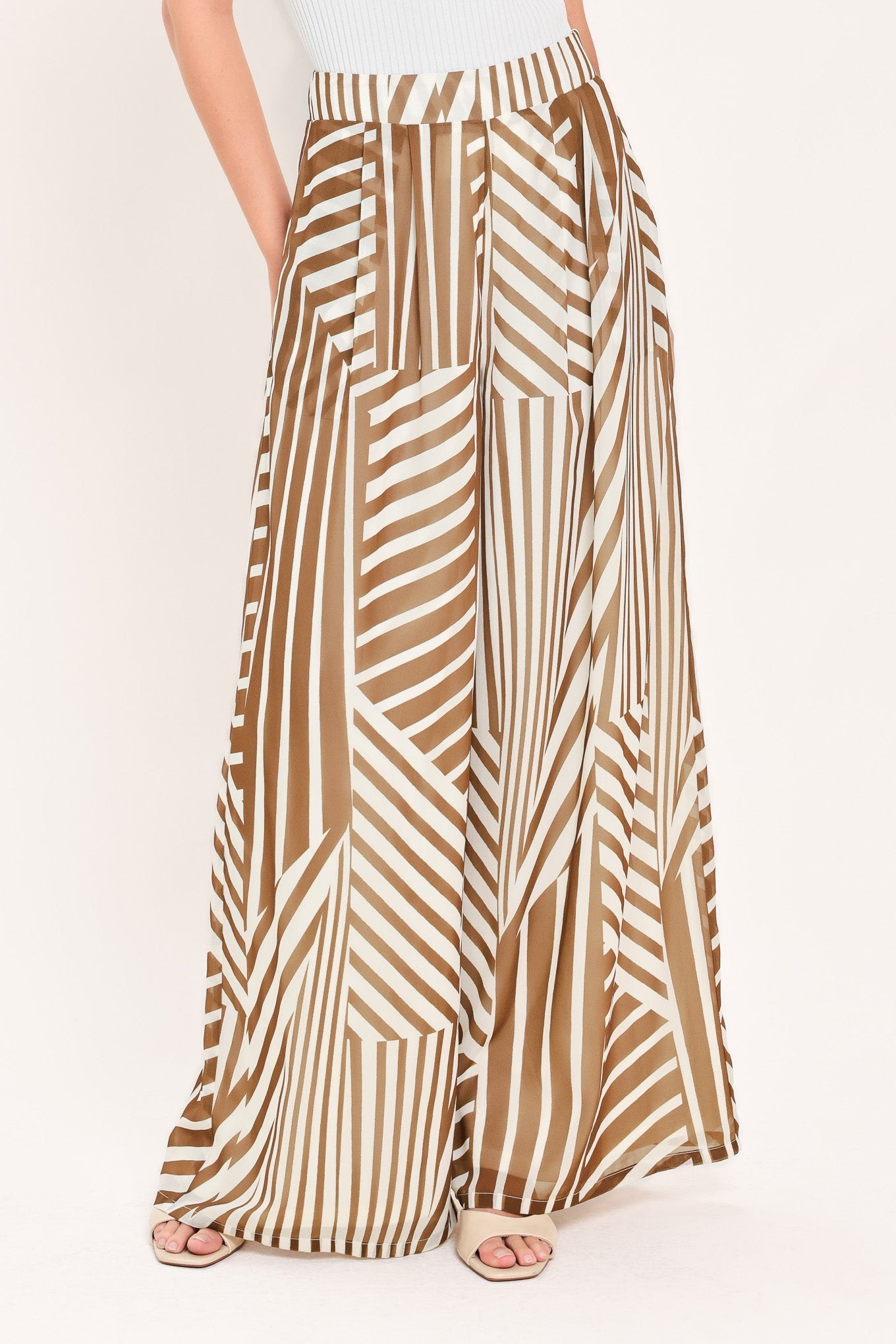 LATTE RIBBON RHAPSODY WOVEN WIDE LEG PANTS Flying Tomato
