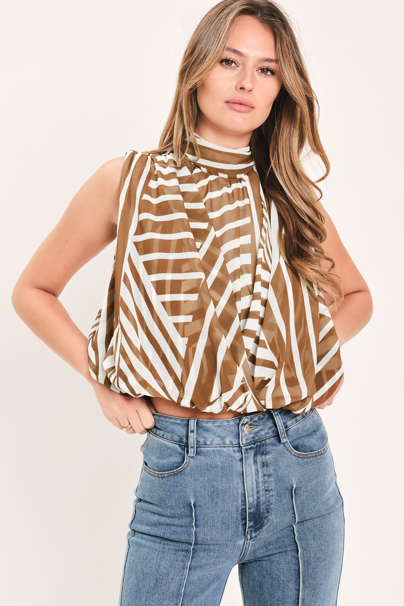 LATTE RIBBON RHAPSODY WOVEN TOP Flying Tomato