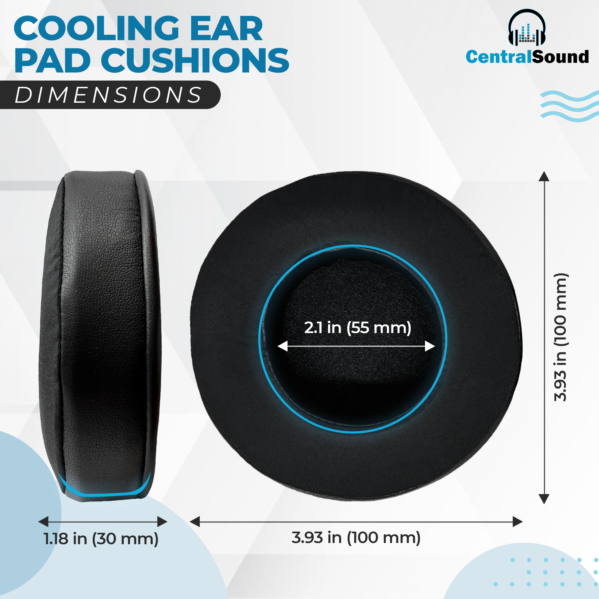 CentralSound Cooling Gel + Memory Foam Premium Replacement Ear Pad Cushions Universal Round 100mm CentralSound