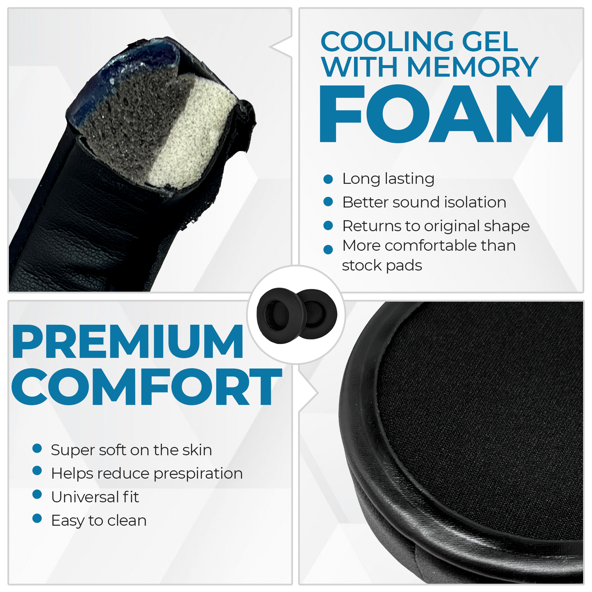 CentralSound Cooling Gel + Memory Foam Premium Replacement Ear Pad Cushions Universal Round 100mm CentralSound
