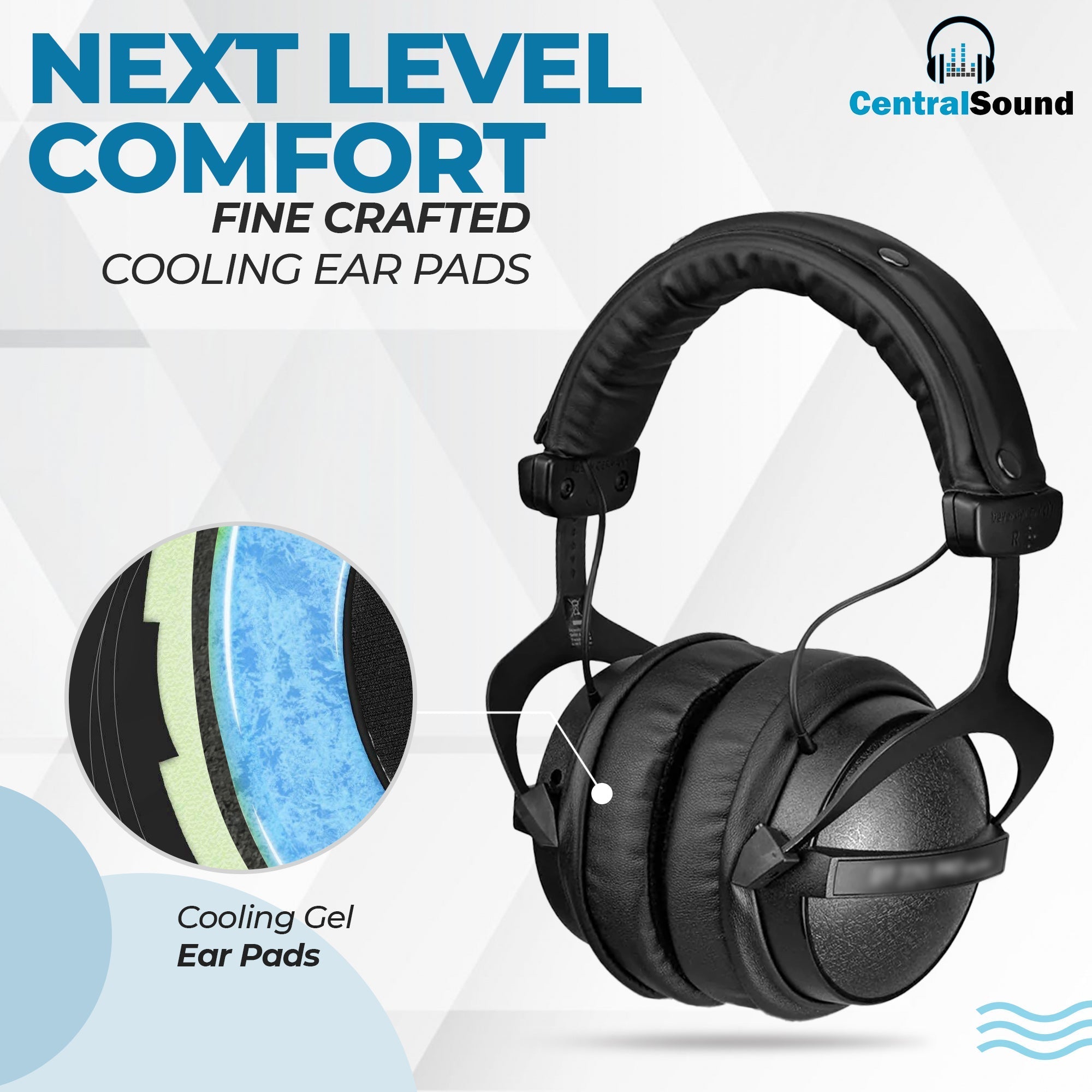CentralSound Cooling Gel + Memory Foam Premium Replacement Ear Pad Cushions Universal Round 100mm CentralSound