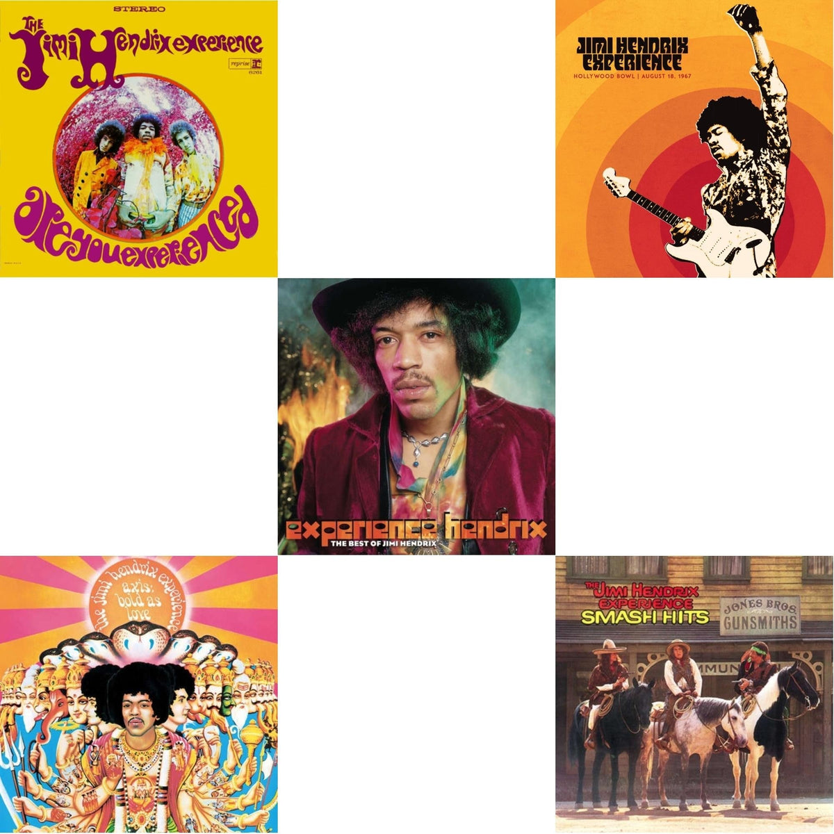 Jimi Hendrix Experience: Live At The Hollywood Bowl: August 18, 1967 & Axis: Bold As Love (Mono) (180G) & Are You Experienced (180G) & Smash Hits (150G LP Vinyl/Original Poster Reproduction) & Experience Hendrix: Best Of Jimi Hendrix (2LP/150G) Bundle Music