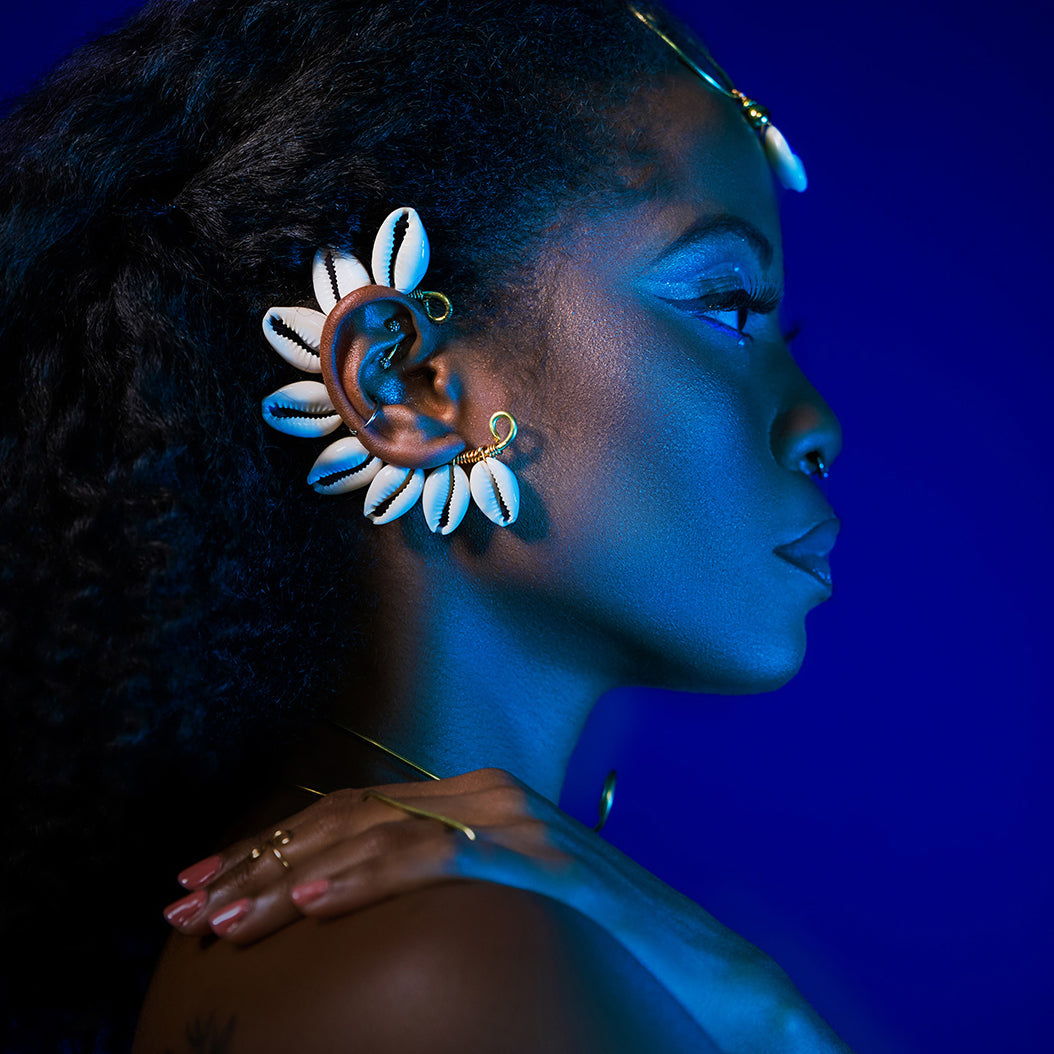 Cowrie Star Ear Cuff Adorned In Taji