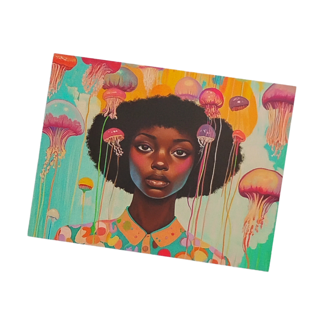 Underwater Whimsical Black Girl & Jellyfish Postcard for Friends & Penpals Black Magic Social Club