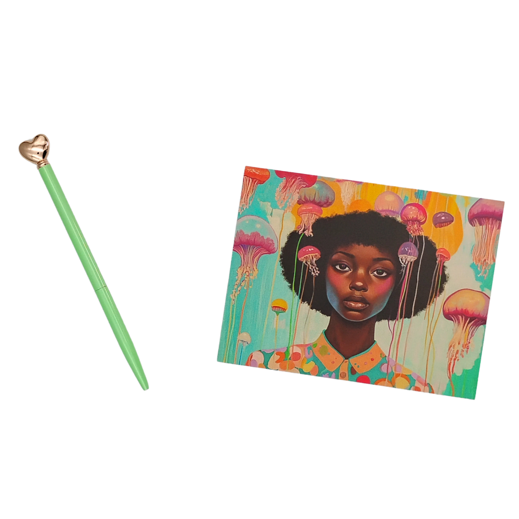 Underwater Whimsical Black Girl & Jellyfish Postcard for Friends & Penpals Black Magic Social Club