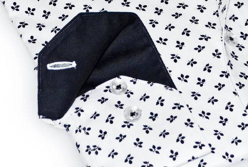 Jerry S  Button-Up Shirt With Contrast Details // White+Black // Contemporary Fit (Regular)- final sale LEVINAS® Official