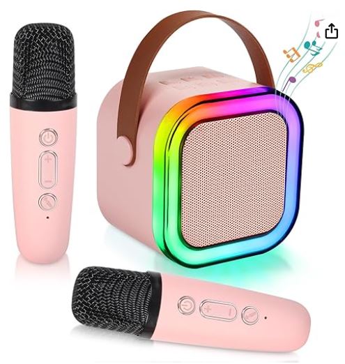 Kids Mini Karaoke Voice Changer Portable Bluetooth Speaker plus 2 Wireless Microphones The Noodley